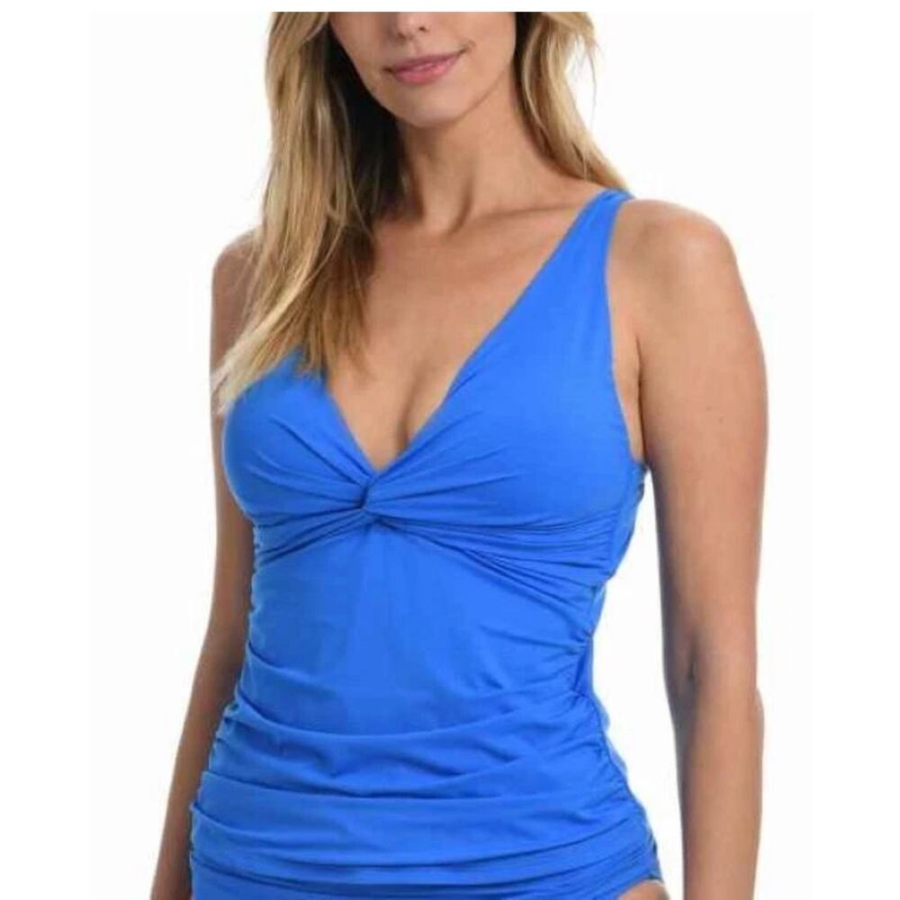 La Blanca Island Goddess Twist Swim Tankini Top  - size 14- Capri Blue (NEW